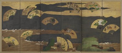 Fans and Clouds over Rocks and Water, Edo Period by Hon